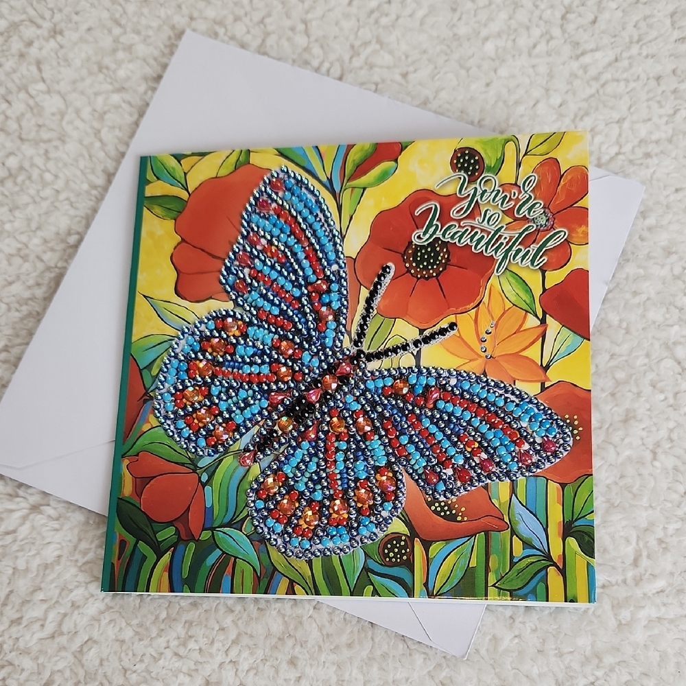 Colorful Butterfly Greeting Card Diamond Painting Art Beaded Handmade